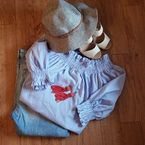 RESERVED Off-Shoulder Pinstripe Blouse